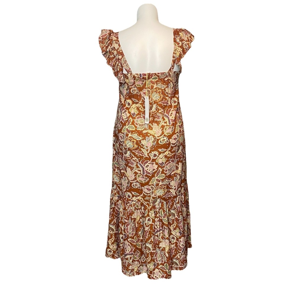 House Of Harlow Women's Maxi Tiered Ruffle Dress Sz M Rust Floral Flutter Sleeve - Picture 2 of 13